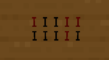 The solution to the fire puzzle, shown above the door. Black is unlit, red is lit.