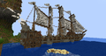 The enormous steampunk ship on the waters near Relos