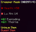 An outdated screenshot of the mask in game, it was changed and has preset stats now.